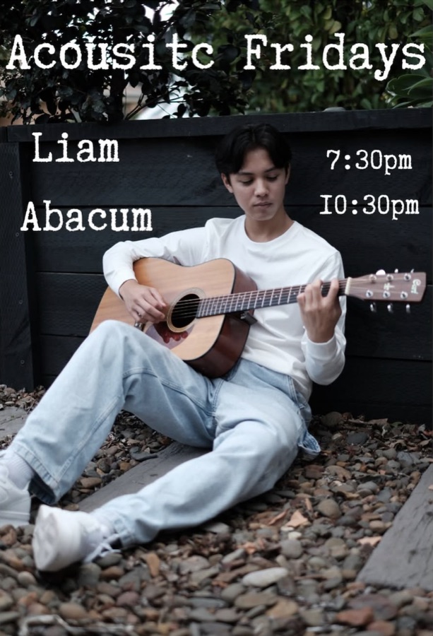Acoustic Fridays poster featuring Liam Abacum at Mr Watkins
